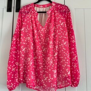 Womens Hot Pink Printed Long-Sleeve Blouse